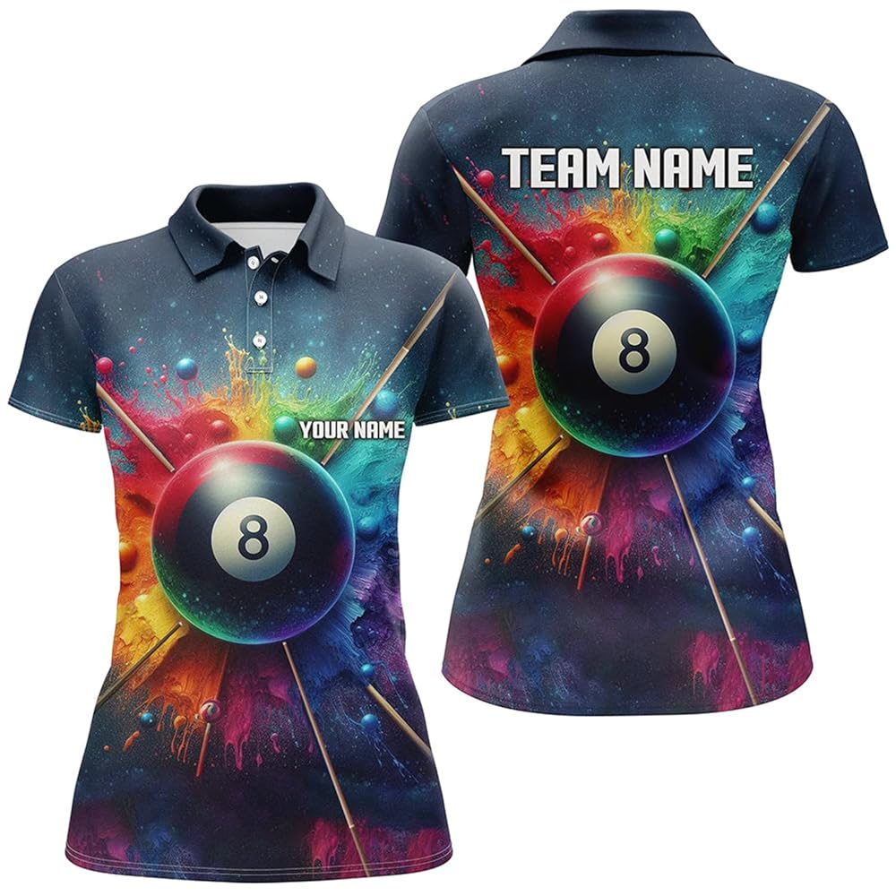 Personalized Colorful Painted 8 Ball Billiard 3D Polo Shirts